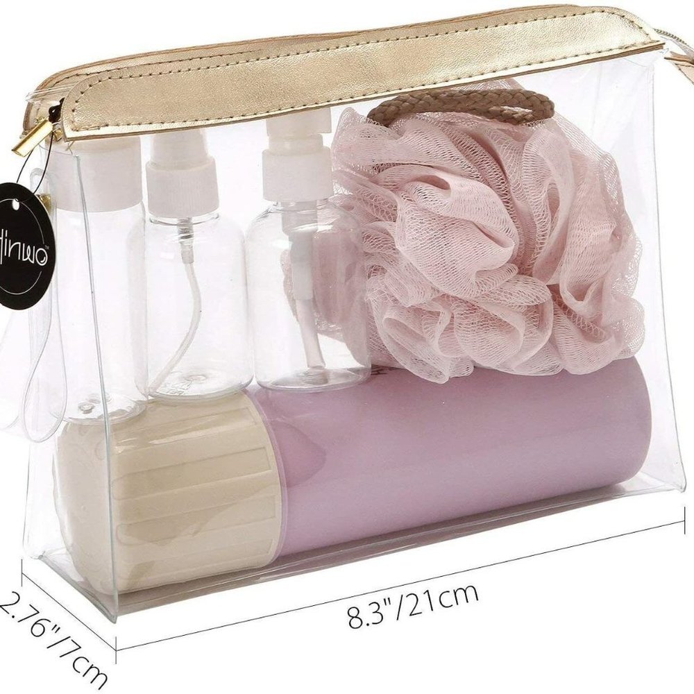 6pcs Toiletry Bag Bath Puff Refillable Liquid Cont
